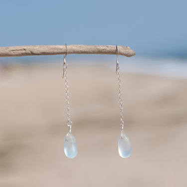 Dainty Aqua Sea Glass Drop Earrings